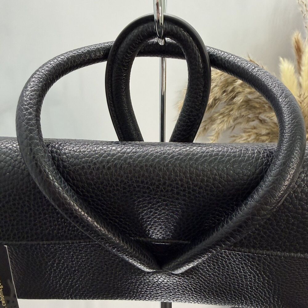 Women’s Black Strap Detail Double Handle City Bag/Crossbody Minimalist unique